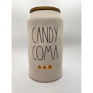 Rae Dunn Candy Coma Jar Canister Halloween Candy Corn Wood Lid